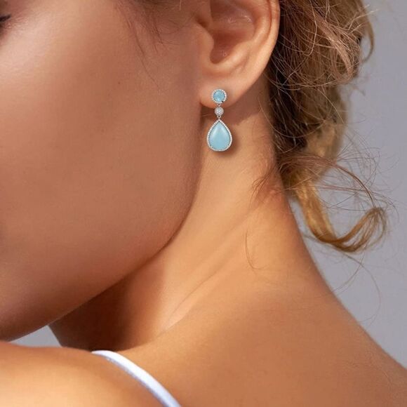 NEW Natural Aquamarine Teardrop Earrings - Picture 3 of 9